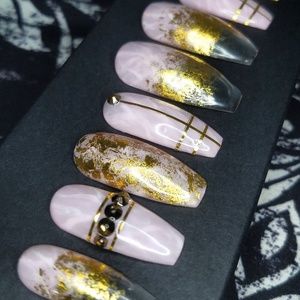 Pink & Gold Press On Nails | Fake Nails | Custom